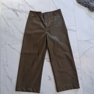 Bohme Sadie Wide Leg Cropped Olive Green Vegan Leather Pants Large